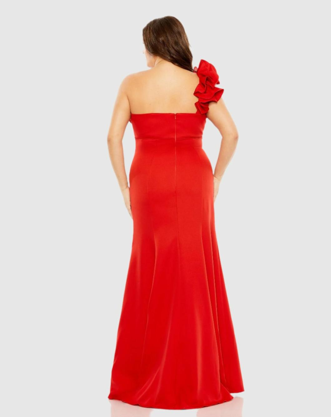 Plus Size Dresses | Women Mac Duggal One Shoulder Ruffle Detailed Gown (Plus) Red