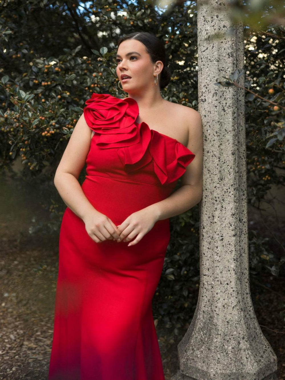 Plus Size Dresses | Women Mac Duggal One Shoulder Ruffle Detailed Gown (Plus) Red