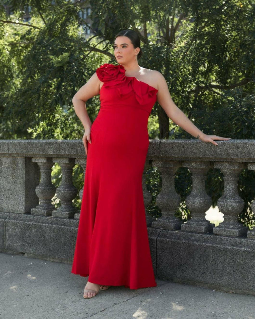 Plus Size Dresses | Women Mac Duggal One Shoulder Ruffle Detailed Gown (Plus) Red