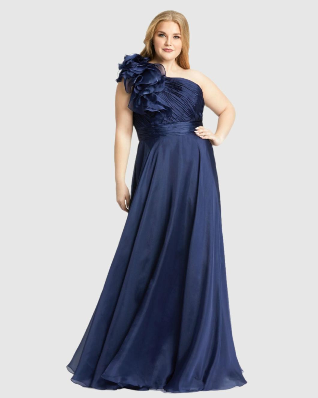 Plus Size Dresses | Women Mac Duggal One Shoulder Ruffle Evening Gown (Plus) Midnight