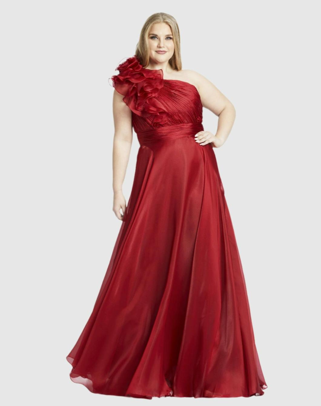 Plus Size Dresses | Women Mac Duggal One Shoulder Ruffle Evening Gown (Plus) Midnight