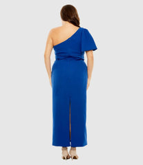 Plus Size Dresses | Women Mac Duggal One Shoulder Tea Length Crepe Dress (Plus) - FINAL SALE Cobalt