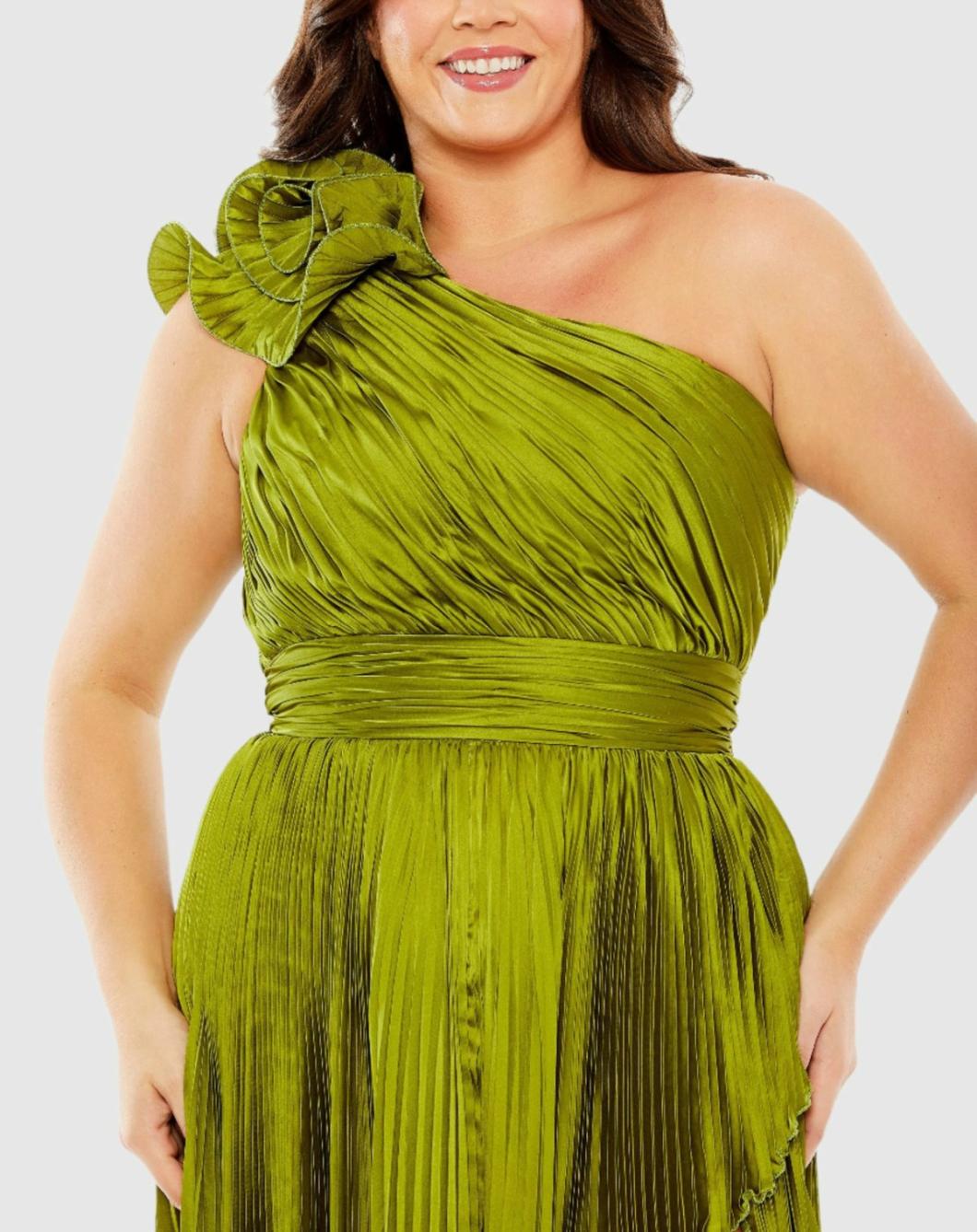 Plus Size Dresses | Women Mac Duggal Pleated One Shoulder Rosette Detail Dress Apple Green