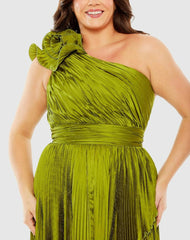 Plus Size Dresses | Women Mac Duggal Pleated One Shoulder Rosette Detail Dress Apple Green