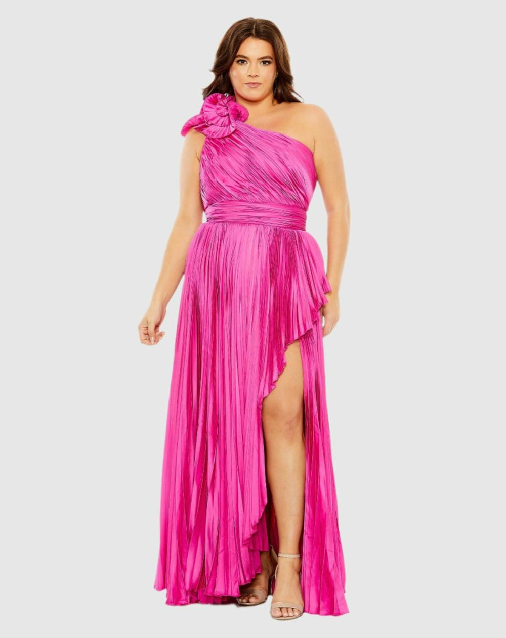 Plus Size Dresses | Women Mac Duggal Pleated One Shoulder Rosette Detail Dress Apple Green