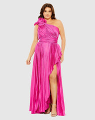 Plus Size Dresses | Women Mac Duggal Pleated One Shoulder Rosette Detail Dress Apple Green