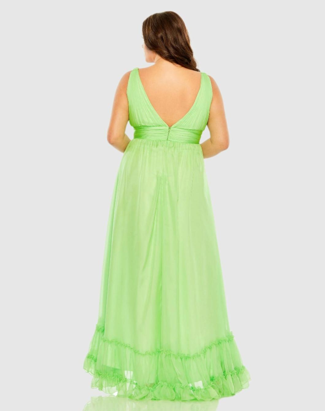 Plus Size Dresses | Women Mac Duggal Plunge Neck Sleeveless Ruffle Tiered Front Slit Gown - FINAL SALE Mojito