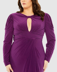 Plus Size Dresses | Women Mac Duggal Princess Long Sleeve Keyhole Neck Jersey Dress Plum
