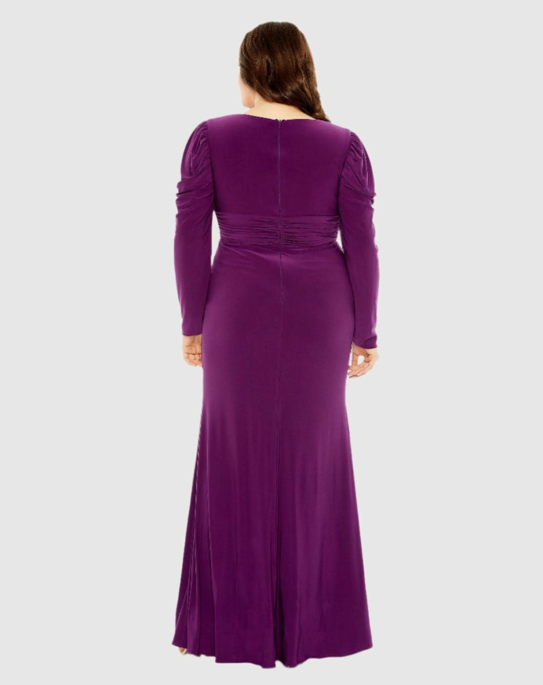 Plus Size Dresses | Women Mac Duggal Princess Long Sleeve Keyhole Neck Jersey Dress Plum