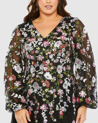 Plus Size Dresses | Women Mac Duggal Puff Sleeve Embellished A Line Dress Black Multi