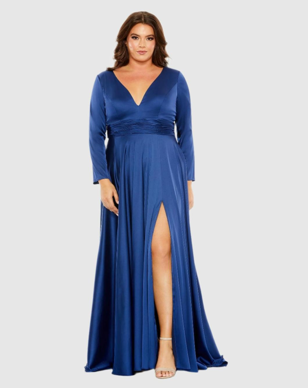 Plus Size Dresses | Women Mac Duggal Quarter Sleeve V Neck A Line Gown Emerald