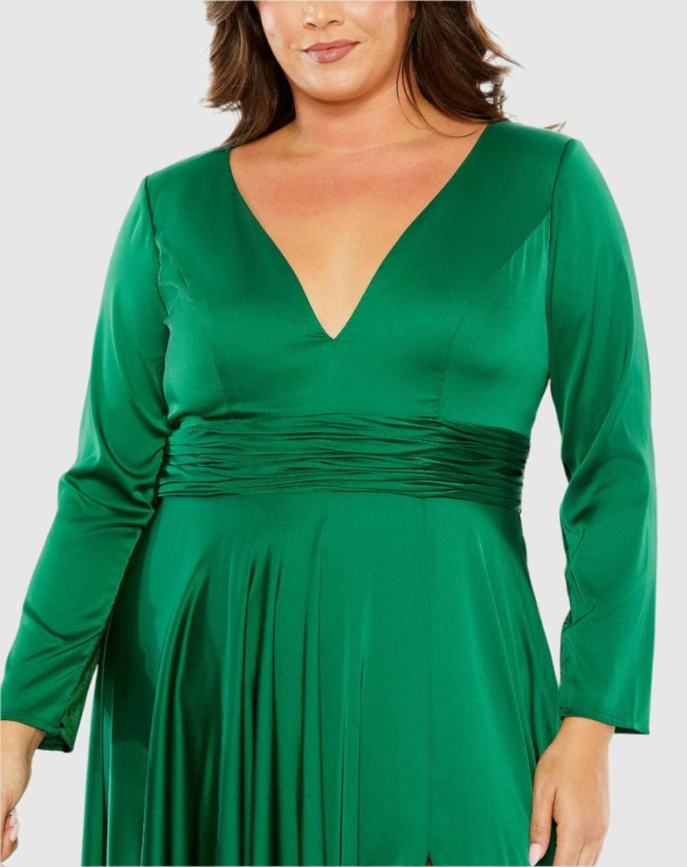Plus Size Dresses | Women Mac Duggal Quarter Sleeve V Neck A Line Gown Emerald