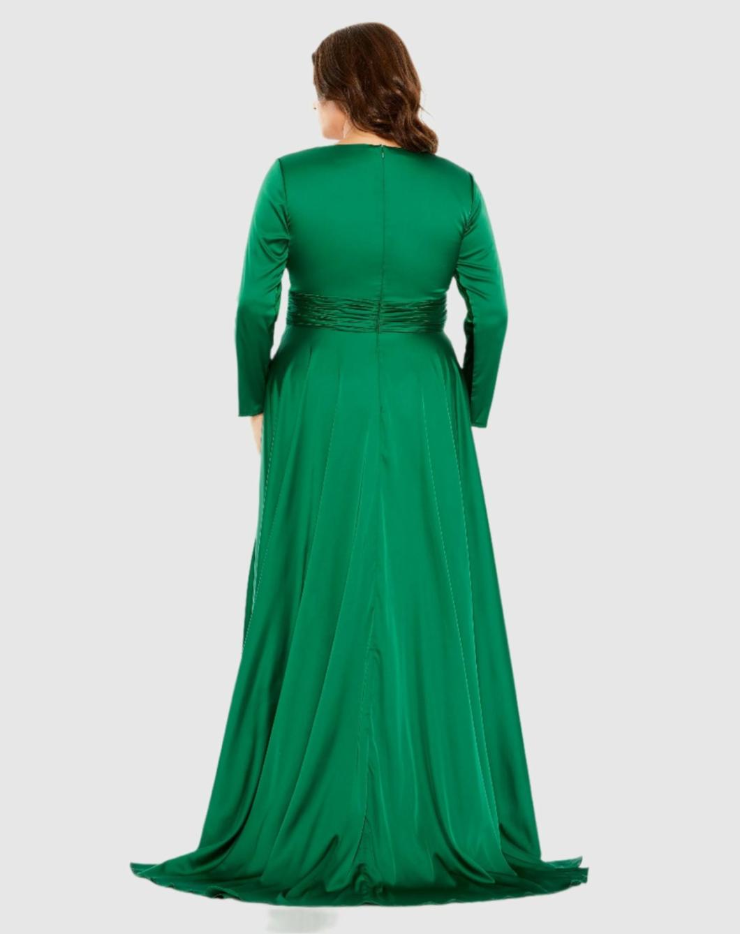 Plus Size Dresses | Women Mac Duggal Quarter Sleeve V Neck A Line Gown Emerald
