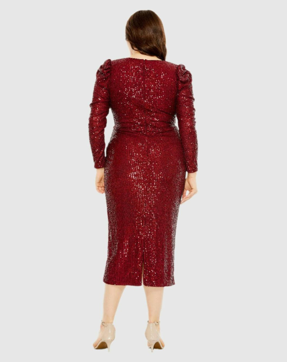 Plus Size Dresses | Women Mac Duggal Red Princess Long Sleeve V Neck Sequin Dress Wine