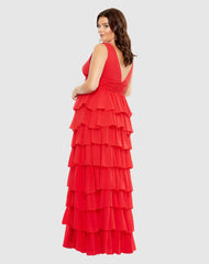 Plus Size Dresses | Women Mac Duggal Red Ruffle Tiered Sleeveless V Neck Gown (Plus) Red