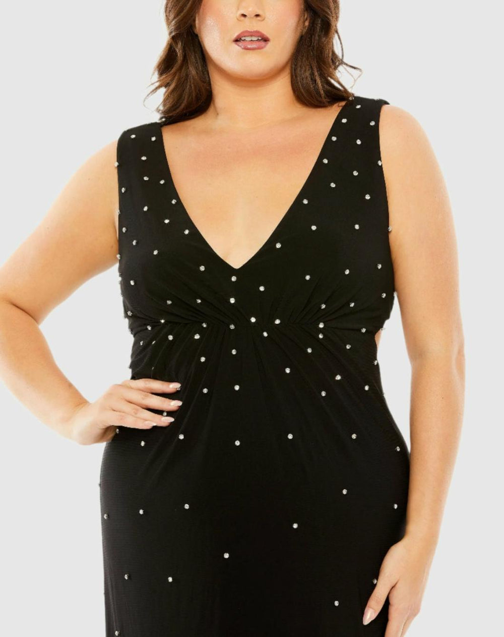 Plus Size Dresses | Women Mac Duggal Rhinestone Embellished Open Back Jersey Gown (Plus) Black