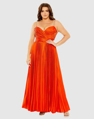 Plus Size Dresses | Women Mac Duggal Rhinestone Embellished Strap Pleated Gown Cayenne