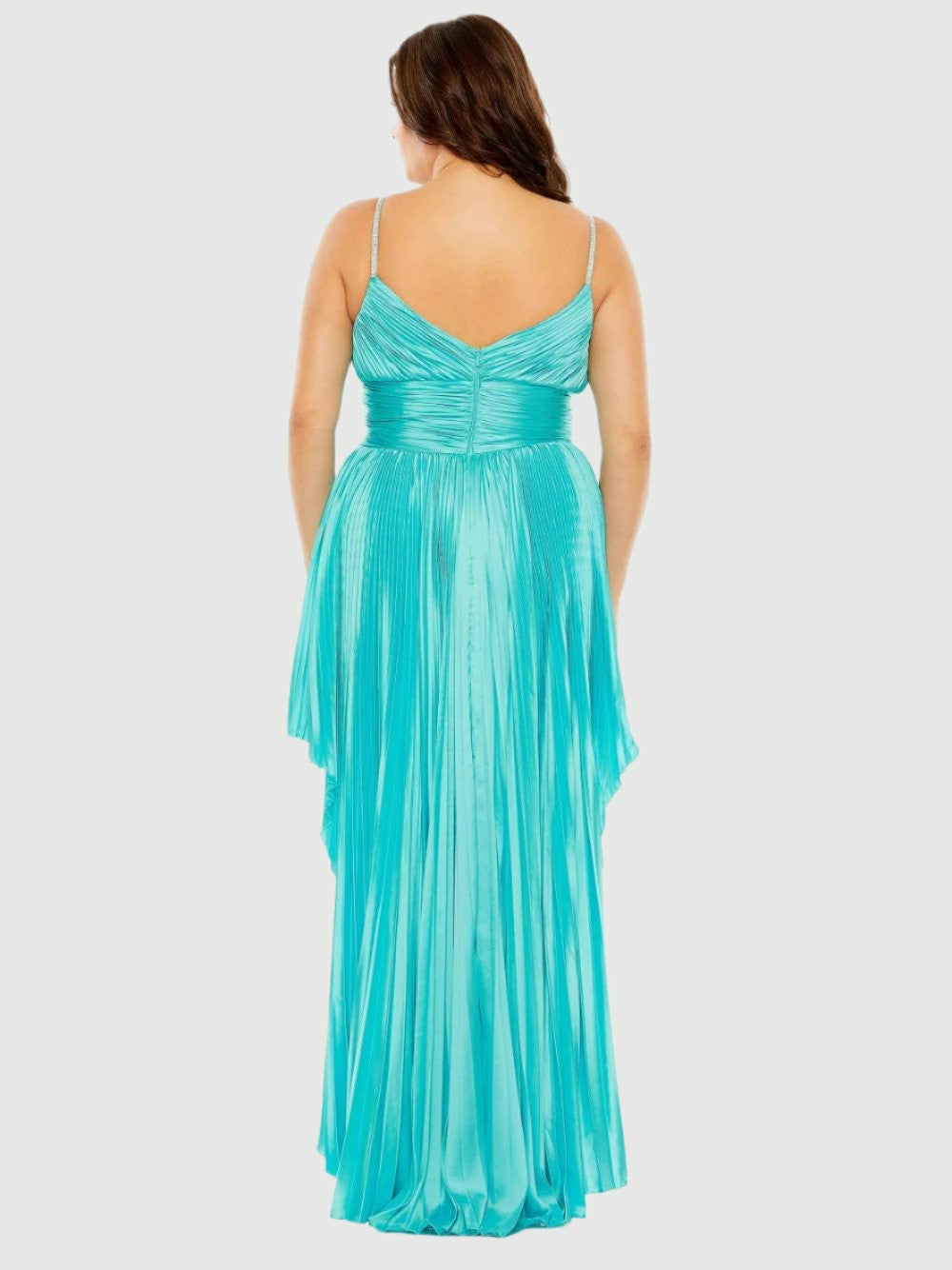 Plus Size Dresses | Women Mac Duggal Rhinestone High Low Pleated Gown Aqua