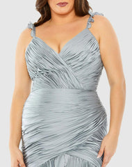 Plus Size Dresses | Women Mac Duggal Ruched Ruffle Sleeve High Low Dress Grey