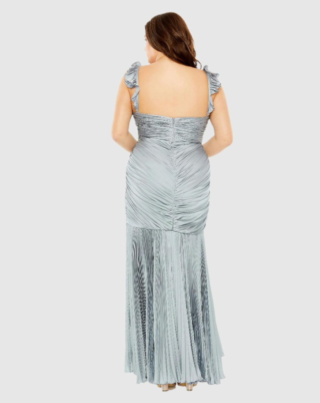 Plus Size Dresses | Women Mac Duggal Ruched Ruffle Sleeve High Low Dress Grey