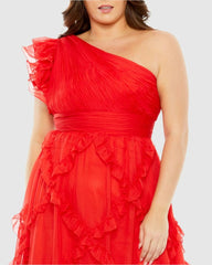 Plus Size Dresses | Women Mac Duggal Ruffled One Shoulder Ruched Plus Size Dress Red