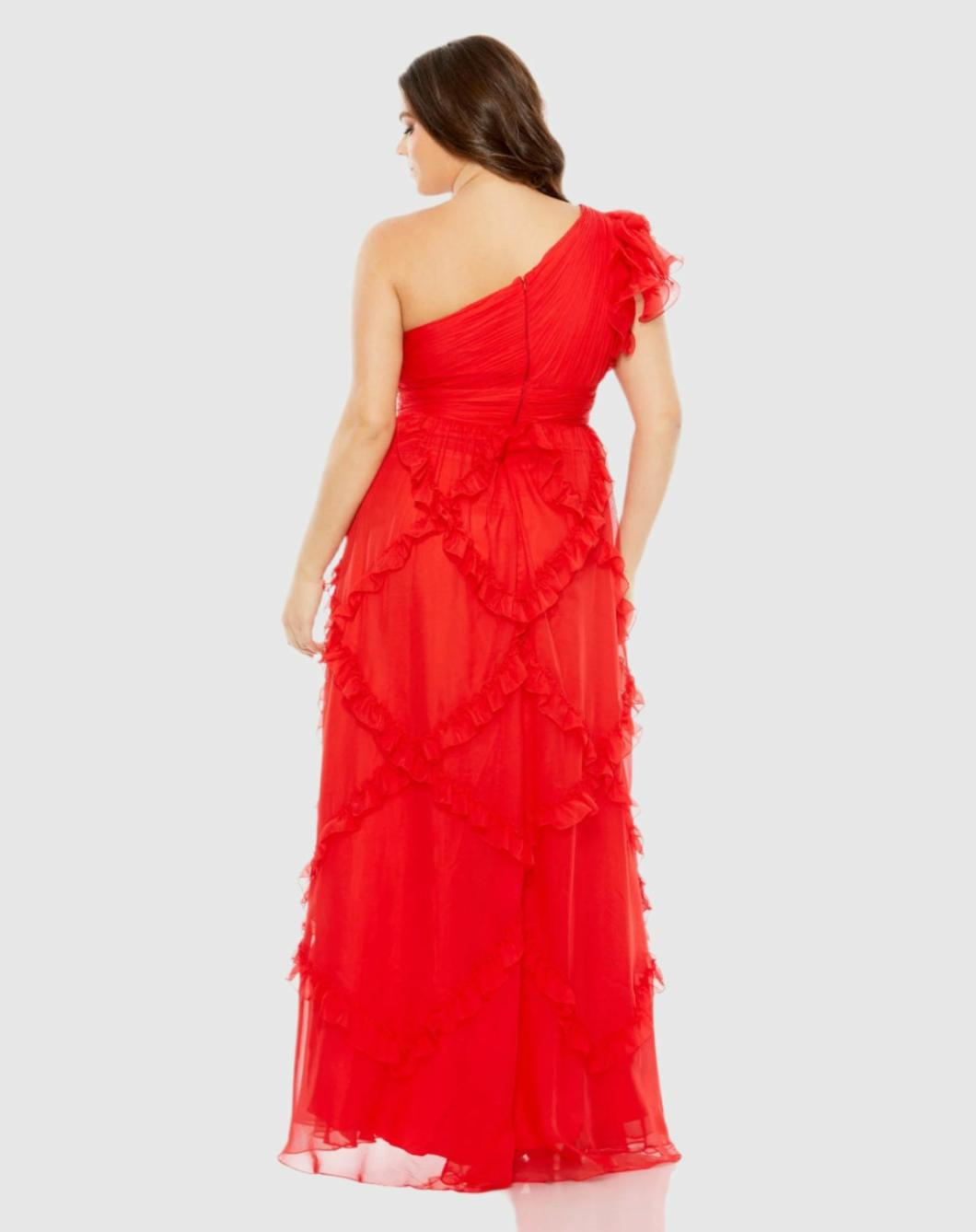 Plus Size Dresses | Women Mac Duggal Ruffled One Shoulder Ruched Plus Size Dress Red