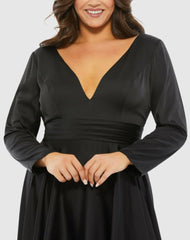Plus Size Dresses | Women Mac Duggal Satin Long Sleeve Sweetheart Flowy Midi Dress (Plus) Black