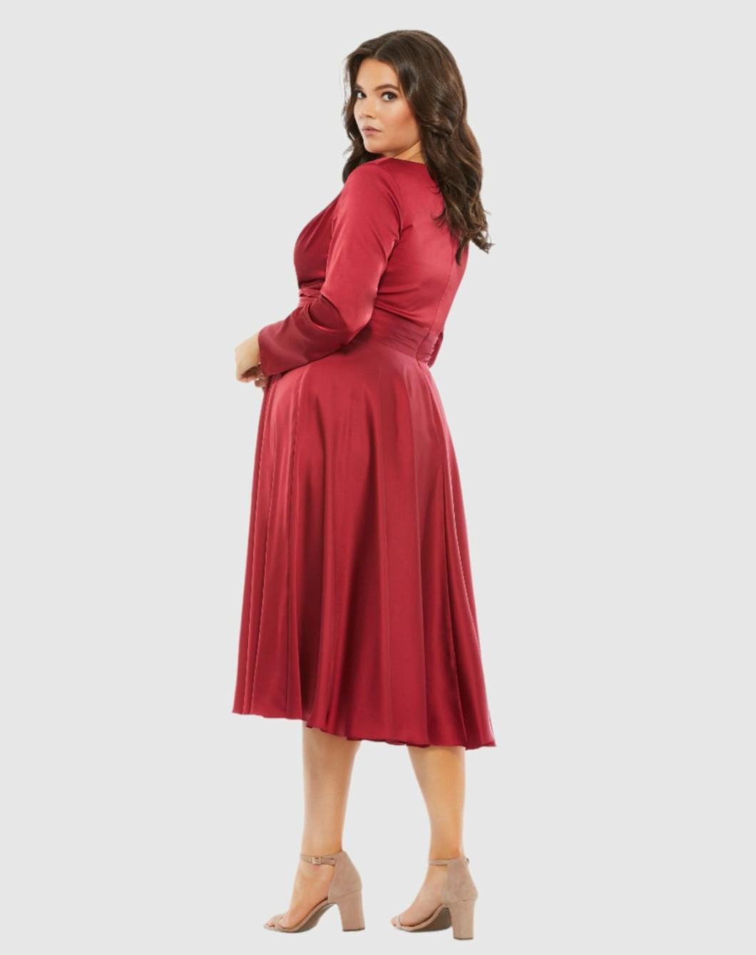 Plus Size Dresses | Women Mac Duggal Satin Long Sleeve Sweetheart Flowy Midi Dress (Plus) Black