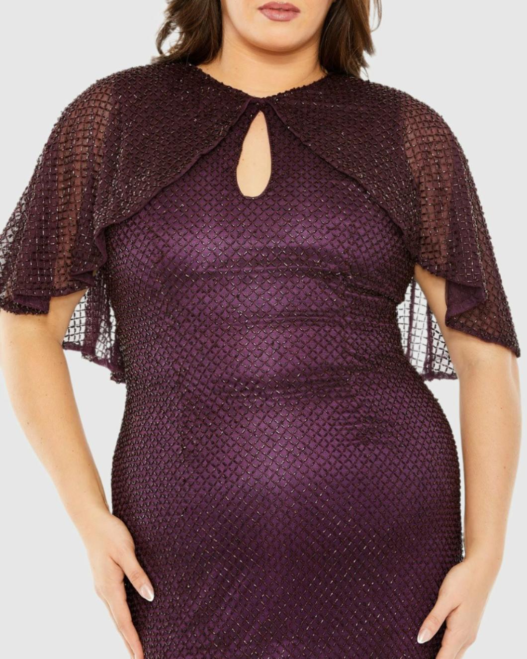 Plus Size Dresses | Women Mac Duggal Sequin Cape Sleeve Gown Amethyst