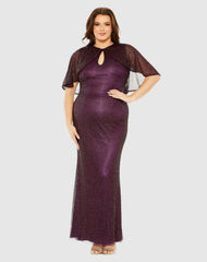 Plus Size Dresses | Women Mac Duggal Sequin Cape Sleeve Gown Amethyst