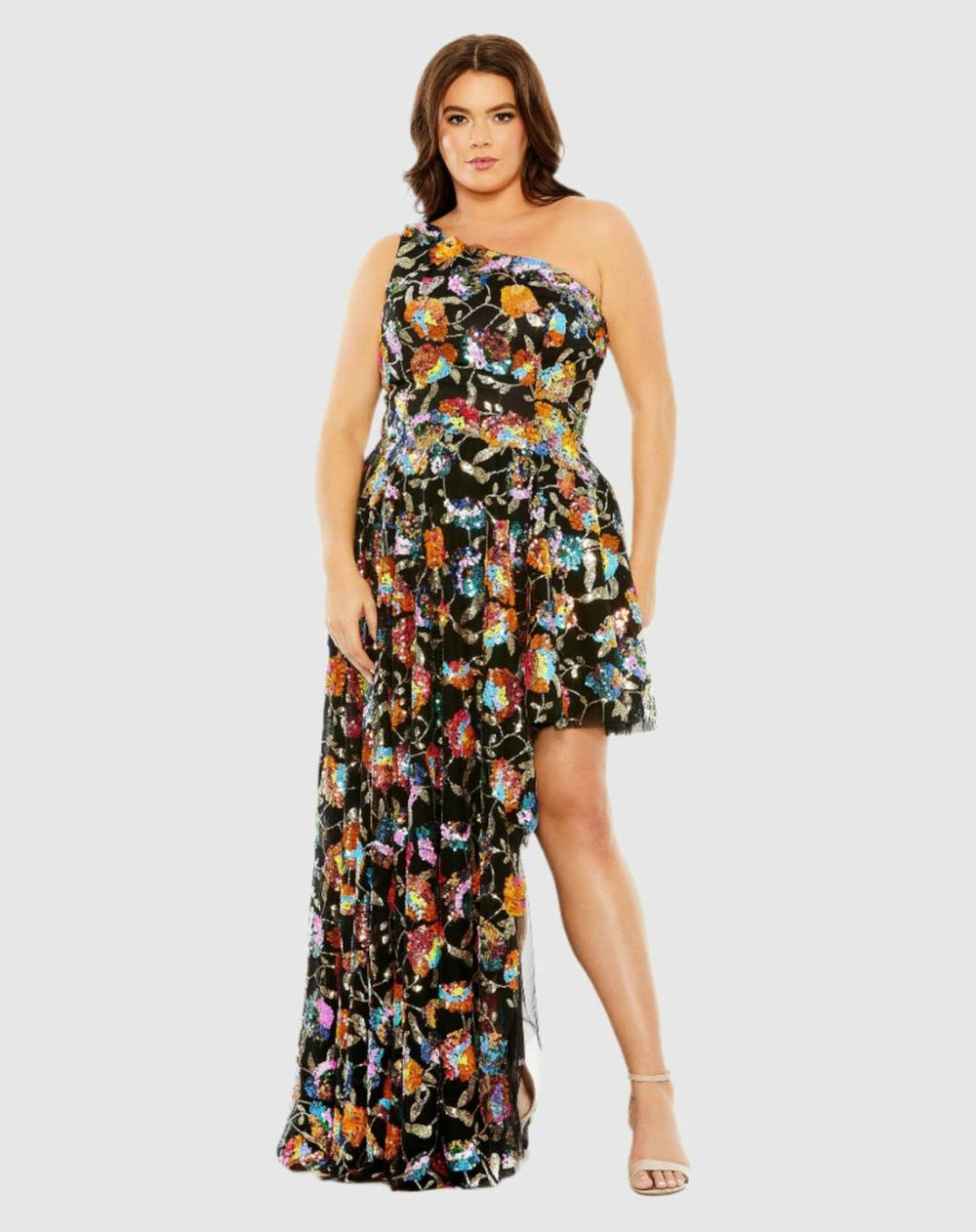 Plus Size Dresses | Women Mac Duggal Sequin Embellished One Shoulder Asymmetrical Gown Black Multi