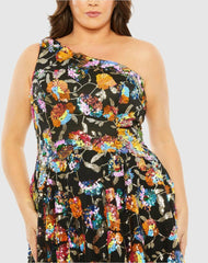 Plus Size Dresses | Women Mac Duggal Sequin Embellished One Shoulder Asymmetrical Gown Black Multi