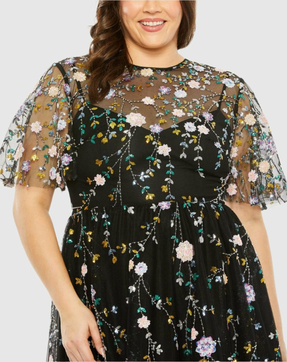Plus Size Dresses | Women Mac Duggal Sequin Floral Embroidered Dress Black Multi