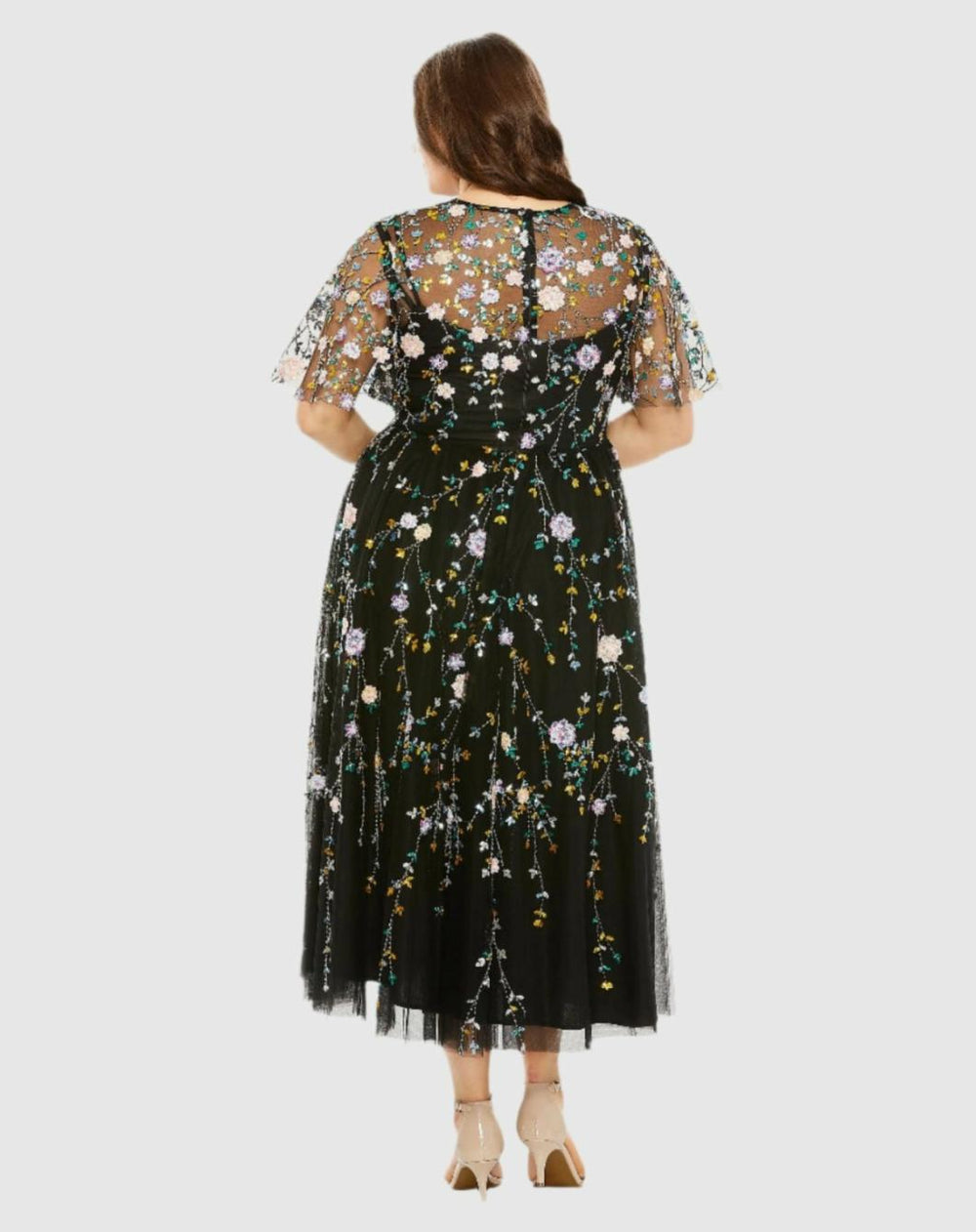 Plus Size Dresses | Women Mac Duggal Sequin Floral Embroidered Dress Black Multi