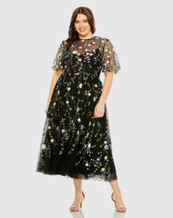 Plus Size Dresses | Women Mac Duggal Sequin Floral Embroidered Dress Black Multi