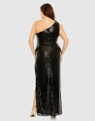 Plus Size Dresses | Women Mac Duggal Sequin One Shoulder Side Cutout Gown Black