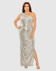 Plus Size Dresses | Women Mac Duggal Sequin One Shoulder Side Cutout Gown Black