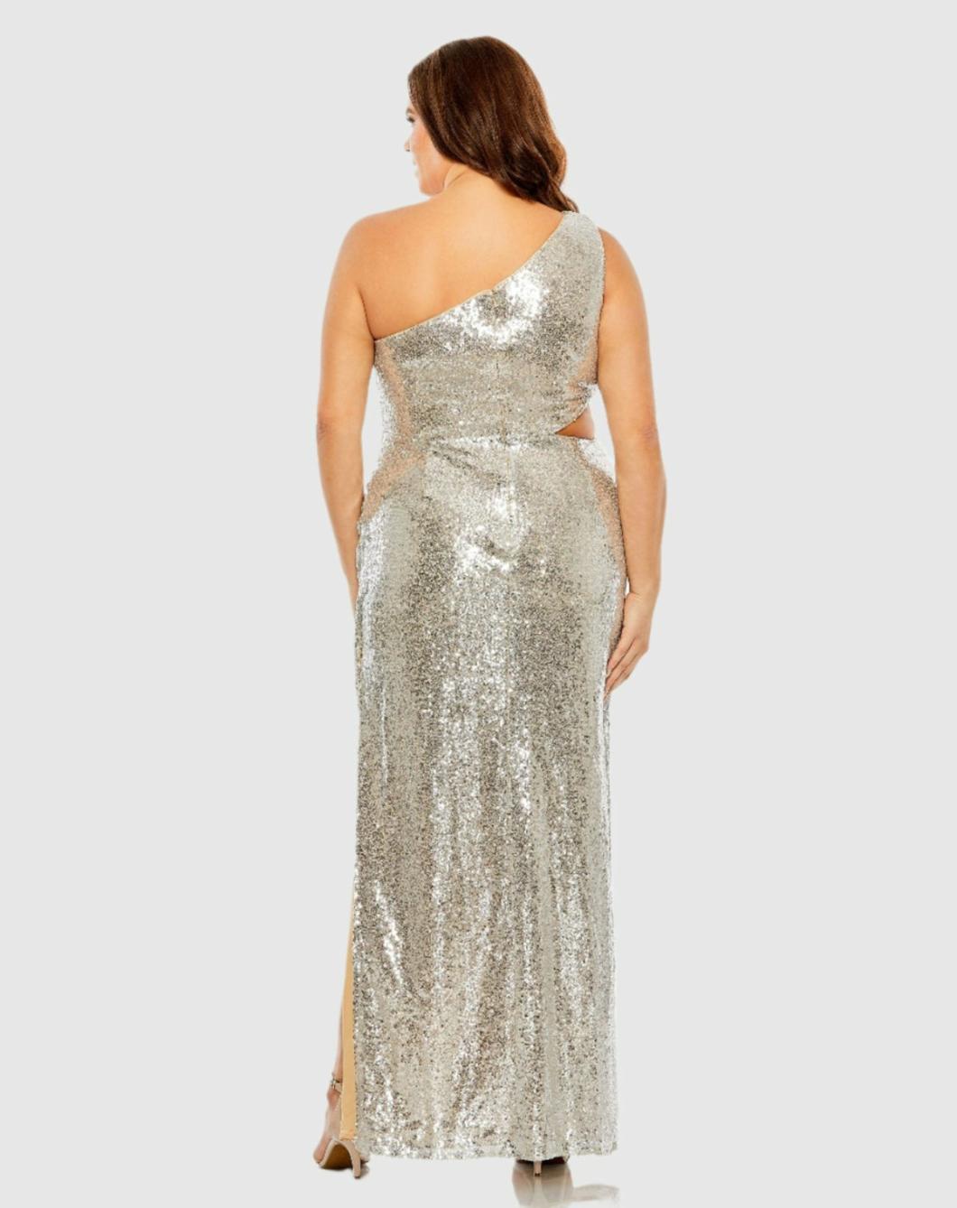 Plus Size Dresses | Women Mac Duggal Sequin One Shoulder Side Cutout Gown Black