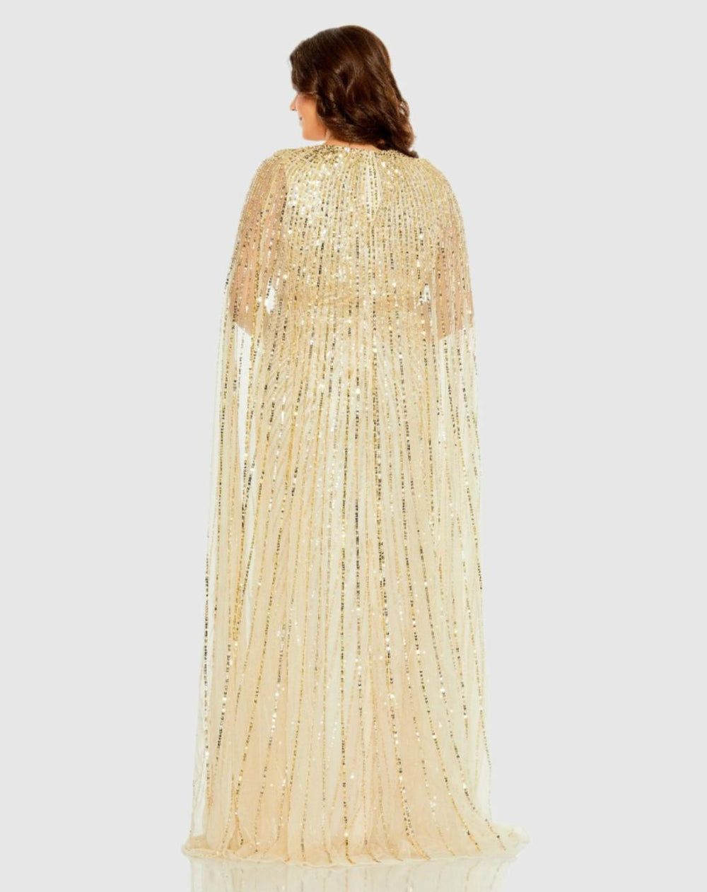 Plus Size Dresses | Women Mac Duggal Sequined V-Neck Dress With Cape Sleeves Nude