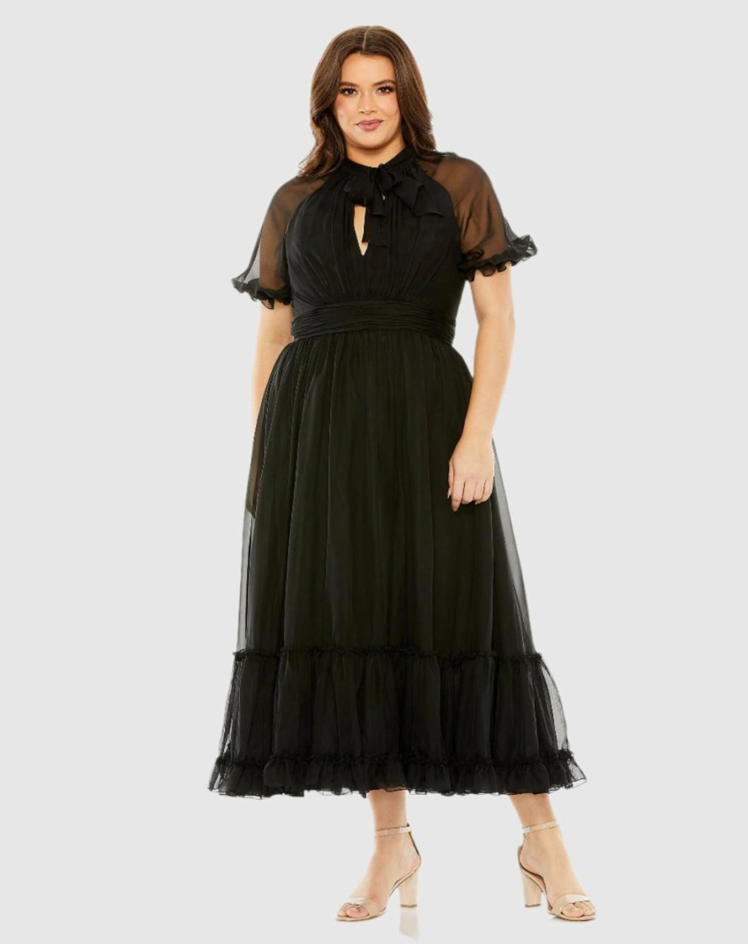 Plus Size Dresses | Women Mac Duggal Sheer Puff Sleeve Plus Size Dress Black
