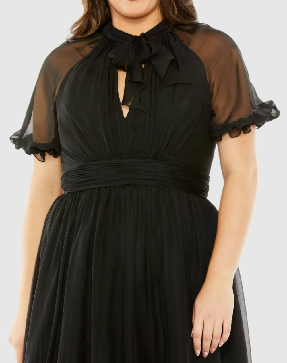 Plus Size Dresses | Women Mac Duggal Sheer Puff Sleeve Plus Size Dress Black