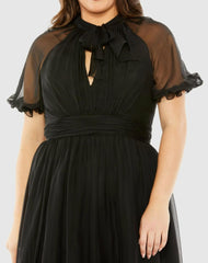 Plus Size Dresses | Women Mac Duggal Sheer Puff Sleeve Plus Size Dress Black