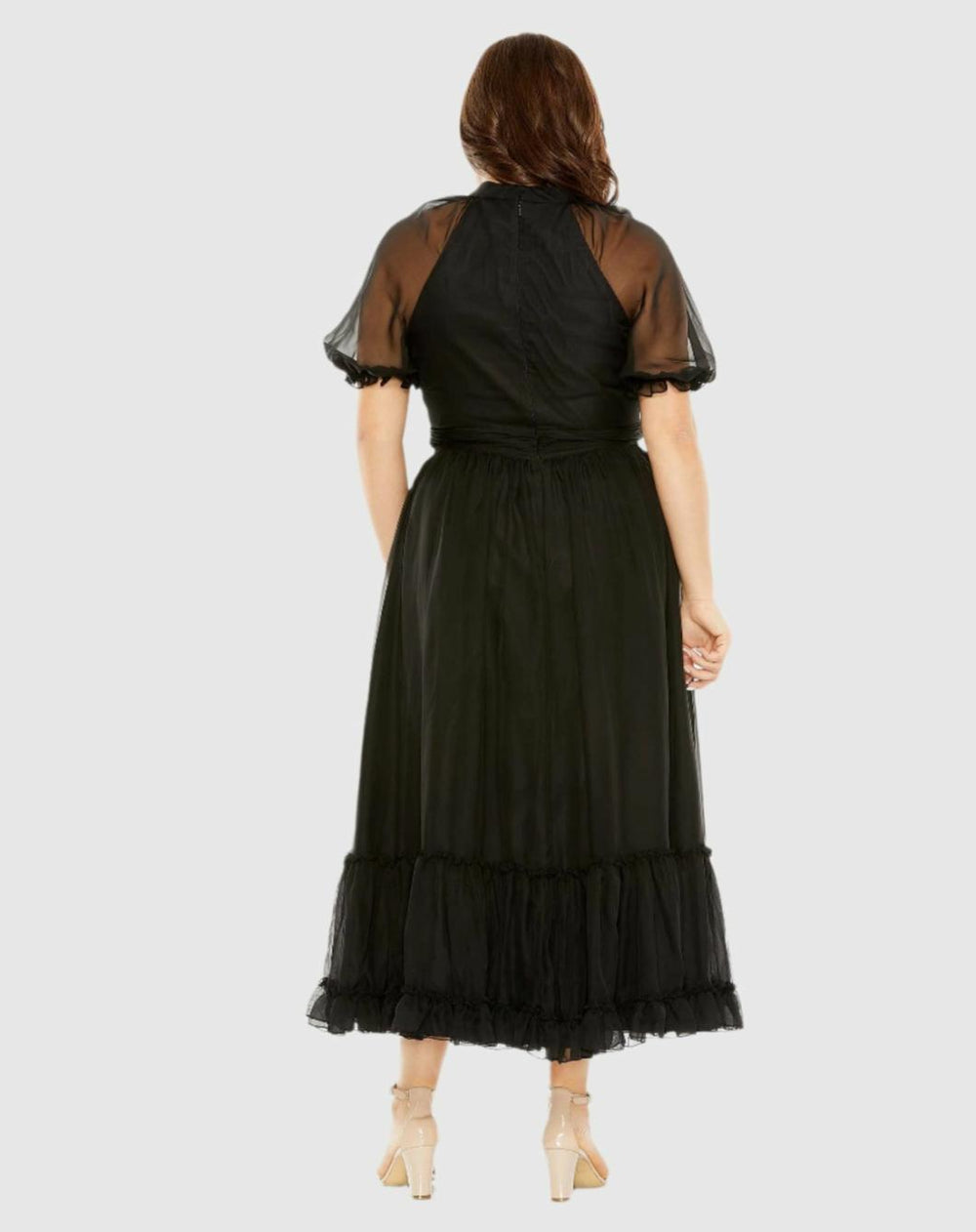 Plus Size Dresses | Women Mac Duggal Sheer Puff Sleeve Plus Size Dress Black