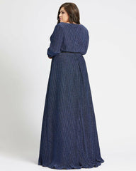 Plus Size Dresses | Women Mac Duggal Shimmering V-Neck Evening Gown Sapphire