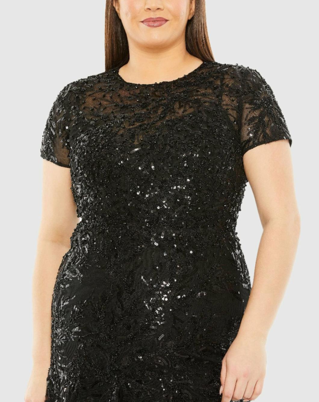 Plus Size Dresses | Women Mac Duggal Short Sleeve Heavy Applique Dress Black
