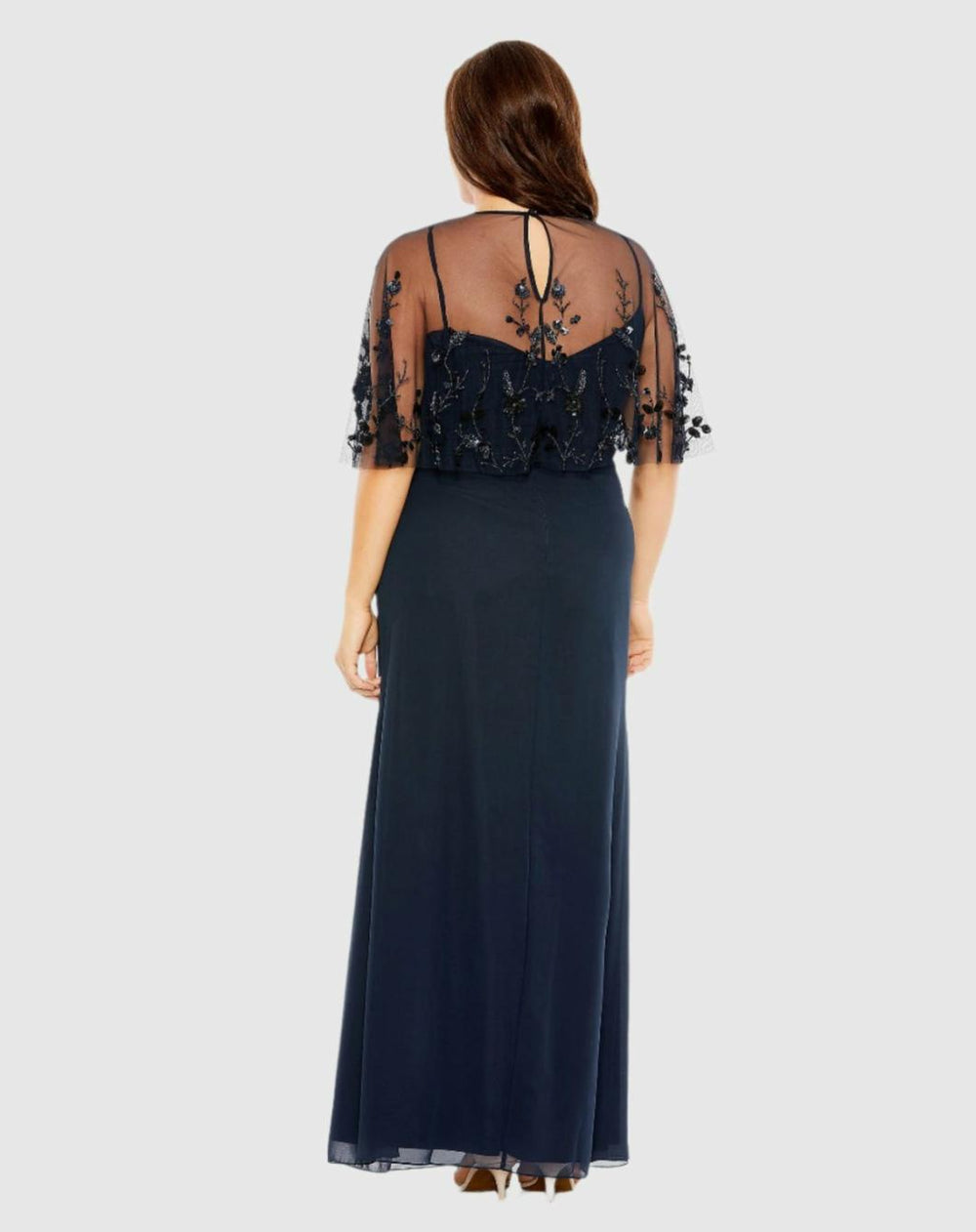 Plus Size Dresses | Women Mac Duggal Sleeveless Dress With Embellished Cape Midnight
