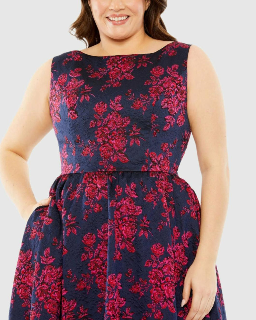 Plus Size Dresses | Women Mac Duggal Sleeveless Floral Embroidered Dress Midnight Multi
