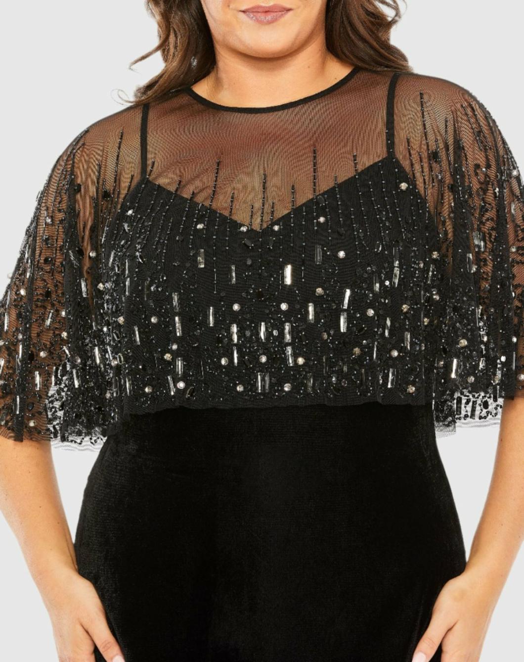 Plus Size Dresses | Women Mac Duggal Sleeveless Velvet Dress With Embellished Cape Black
