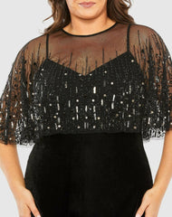 Plus Size Dresses | Women Mac Duggal Sleeveless Velvet Dress With Embellished Cape Black