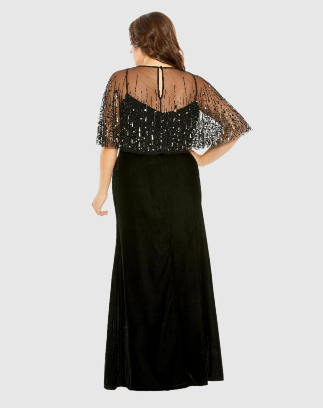 Plus Size Dresses | Women Mac Duggal Sleeveless Velvet Dress With Embellished Cape Black